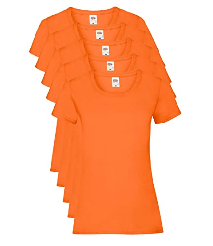 Fruit of the Loom Damen Regular Fit T-Shirt, 5er Pack, Orange, 38 EU (Herstellergröße: S) von Fruit of the Loom