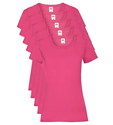 Fruit of the Loom Damen Regular Fit T-Shirt, 5er Pack, Rosa (Fuchsia), 38 EU (Herstellergröße: S) von Fruit of the Loom