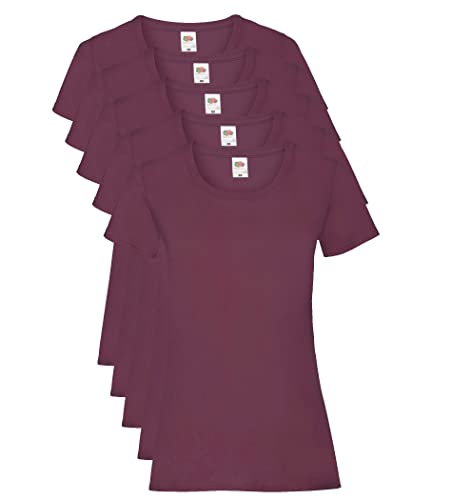 Fruit of the Loom Damen Regular Fit T-Shirt, 5er Pack, Rot (Burgunderrot), 44 EU (Herstellergröße: XL) von Fruit of the Loom
