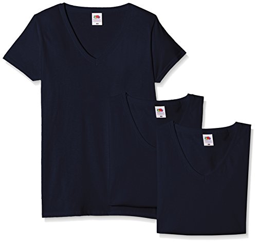 Fruit of the Loom Damen Regular Fit T-Shirt Valueweight V neck Lady-fit 3 Pack, 3er Pack, Blau (Navy), 40 (Herstellergröße: M/12) von Fruit of the Loom