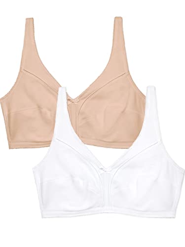 Fruit of the Loom Damen Seamed Soft Cup Wirefree Cotton Bra BH mit voller Abdeckung, Blickdicht, Weiß 86ck/Sand, 85D (2er Pack) von Fruit of the Loom