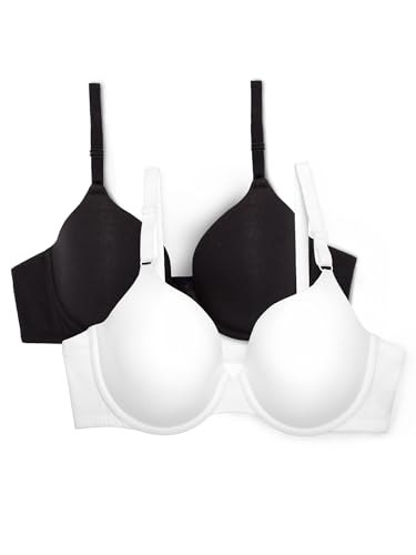 Fruit of the Loom Damen Smooth Cotton Bra-Ultra-Soft, Flexible, and Invisible Under Tees T-Shirt-BH, Undurchsichtige, Weiß/Schwarz, 80C (2er Pack) von Fruit of the Loom