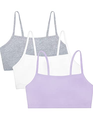 Fruit of the Loom Damen Spaghetti Strap Cotton Bra-All-Day Comfort Sport-BH, Undurchsichtige, Lilac Whisper/White/Grey Heather, 90 (3er Pack) von Fruit of the Loom