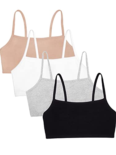 Fruit of the Loom Damen Spaghetti Strap Cotton Pullover Bra Value Pack Sport-BH, Blickdicht, Sand/Weiß/Schwarz/Grau meliert, 75 (4er von Fruit of the Loom