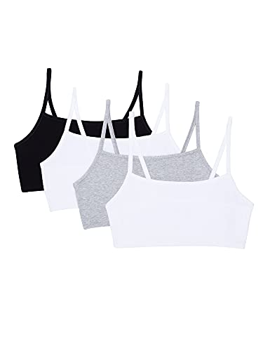 Fruit of the Loom Damen Baumwolle mit Spaghettiträgern Sport-BH, Blickdicht, Black/White/White/Heather Grey 4-Pack, 60 (4er Pack) von Fruit of the Loom