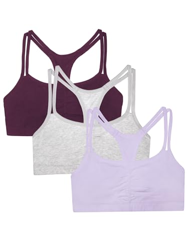 Fruit of the Loom Damen Spaghettiträgern aus Baumwolle Sport-BH, Blickdicht, Lila Samt/Heather Grey/Lilac, 90 (3er Pack) von Fruit of the Loom