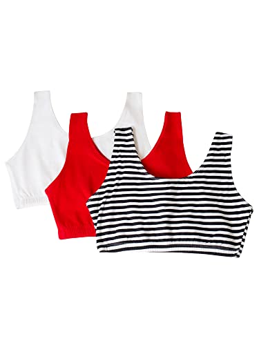 Fruit of the Loom Damen Built Up Tank Style Mode Farben Sport-BH, Skinny Stripe/White/Red Hot, 95 (3er Pack) von Fruit of the Loom