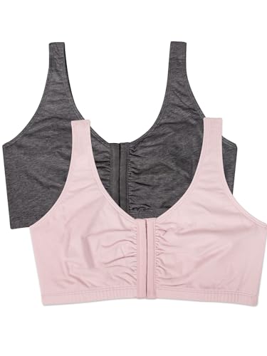 Fruit of the Loom Damen Vorderverschluss Sport-BH, Blickdicht, Blushing Rose/Charcoal Heather, 95 (2er Pack) von Fruit of the Loom