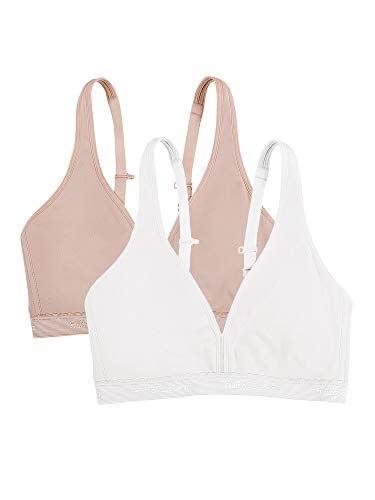 Fruit of the Loom Damen Bügelloser Bralette aus Baumwolle BH, Undurchsichtige, Schwarz/Sand, 75B (2er Pack) von Fruit of the Loom