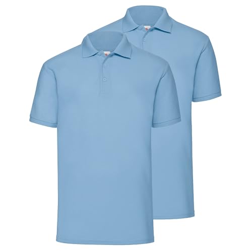 Fruit of the Loom Doppelpack 65/35 Polo + GRATIS MyShirt Stoffbeutel, Farbe:Pastellblau, Größe:2XL von Fruit of the Loom