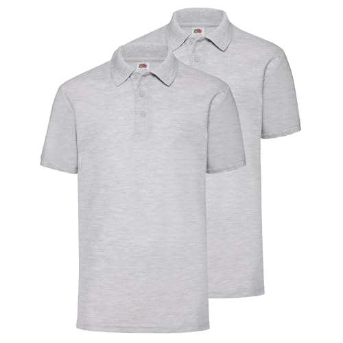 Fruit of the Loom Doppelpack 65/35 Polo + GRATIS MyShirt Stoffbeutel, Farbe:Graumeliert, Größe:4XL von Fruit of the Loom