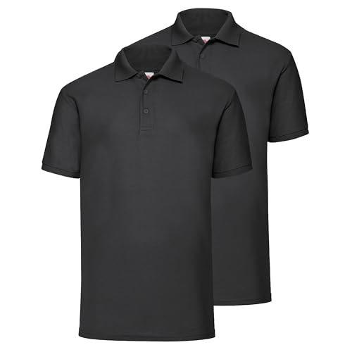Fruit of the Loom Doppelpack 65/35 Polo + GRATIS MyShirt Stoffbeutel, Farbe:schwarz, Größe:M von Fruit of the Loom