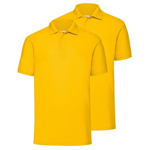 Fruit of the Loom Doppelpack 65/35 Polo + GRATIS MyShirt Stoffbeutel, Farbe:sonnenblumengelb, Größe:L von Fruit of the Loom