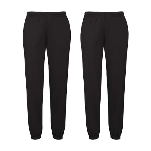 Fruit of the Loom Doppelpack Classic Elasticated Cuff Jog Pants + GRATIS MyShirt Stoffbeutel, Farbe:schwarz, Größe:2XL von Fruit of the Loom