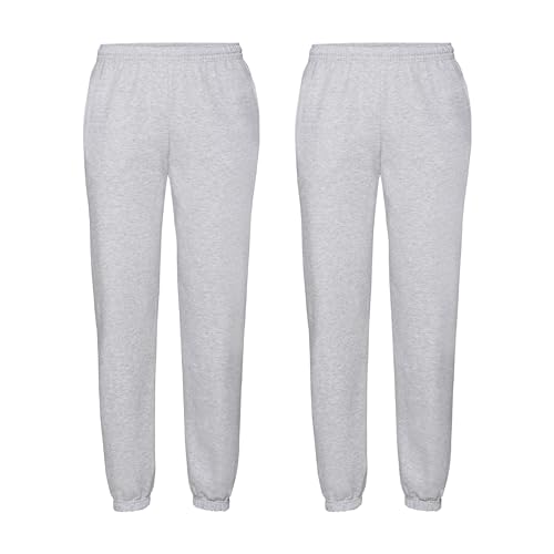 Fruit of the Loom Doppelpack Classic Elasticated Cuff Jog Pants + GRATIS MyShirt Stoffbeutel, Farbe:Graumeliert, Größe:3XL von Fruit of the Loom