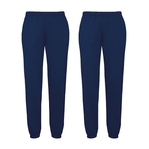 Fruit of the Loom Doppelpack Classic Elasticated Cuff Jog Pants + GRATIS MyShirt Stoffbeutel, Farbe:Navy, Größe:XL von Fruit of the Loom