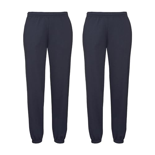 Fruit of the Loom Doppelpack Classic Elasticated Cuff Jog Pants + GRATIS MyShirt Stoffbeutel, Farbe:deep Navy, Größe:M von Fruit of the Loom