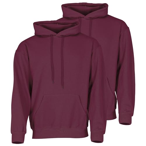 Fruit of the Loom Doppelpack Classic Kapuzen-Sweat Herren Hoodie 2er Pack + GRATIS MyShirt Stoffbeutel, Farbe:Burgund, Größe:M von Fruit of the Loom