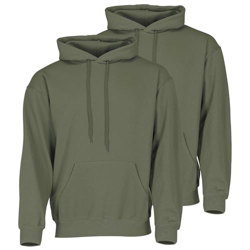 Fruit of the Loom Doppelpack Classic Kapuzen-Sweat Herren Hoodie 2er Pack + GRATIS MyShirt Stoffbeutel, Farbe:Oliv, Größe:L von Fruit of the Loom