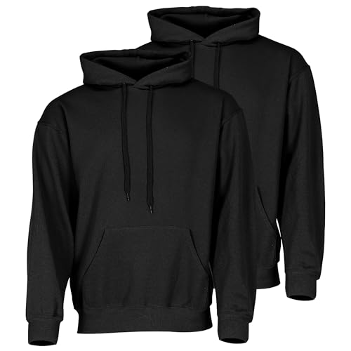 Fruit of the Loom Doppelpack Classic Kapuzen-Sweat Herren Hoodie 2er Pack + GRATIS MyShirt Stoffbeutel, Farbe:schwarz, Größe:2XL von Fruit of the Loom