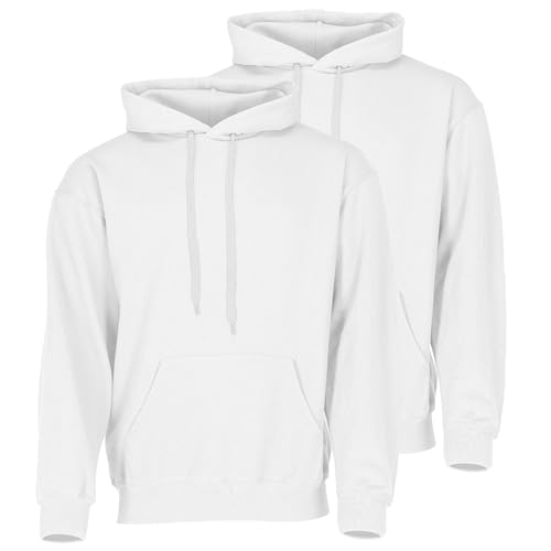 Fruit of the Loom Doppelpack Classic Kapuzen-Sweat Herren Hoodie 2er Pack + GRATIS MyShirt Stoffbeutel, Farbe:weiß, Größe:2XL von Fruit of the Loom