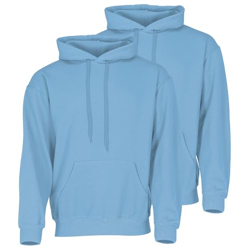 Fruit of the Loom Doppelpack Classic Kapuzen-Sweat Herren Hoodie 2er Pack + GRATIS MyShirt Stoffbeutel, Farbe:Pastellblau, Größe:S von Fruit of the Loom