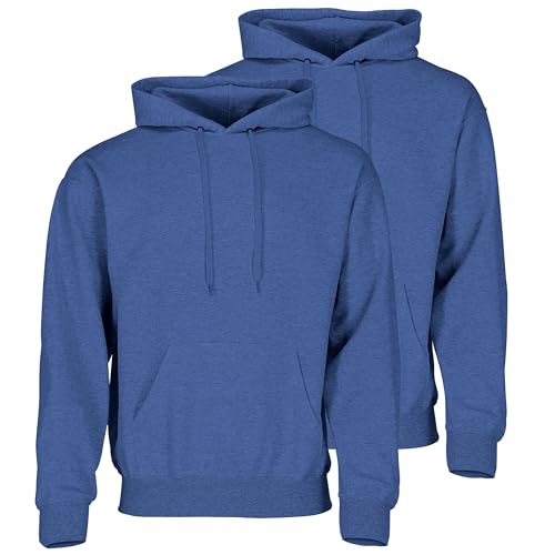 Fruit of the Loom Doppelpack Classic Kapuzen-Sweat Herren Hoodie 2er Pack + GRATIS MyShirt Stoffbeutel, Farbe:Retro Royalblau meliert, Größe:2XL von Fruit of the Loom