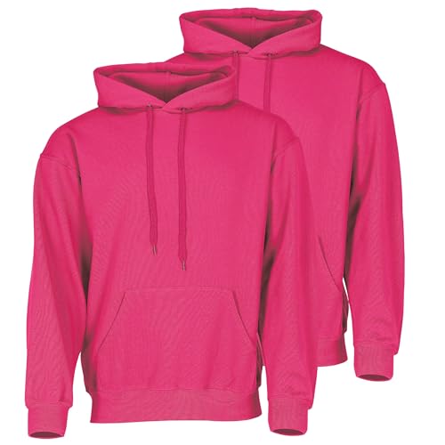 Fruit of the Loom Doppelpack Classic Kapuzen-Sweat Herren Hoodie 2er Pack + GRATIS MyShirt Stoffbeutel, Farbe:Fuchsia, Größe:L von Fruit of the Loom