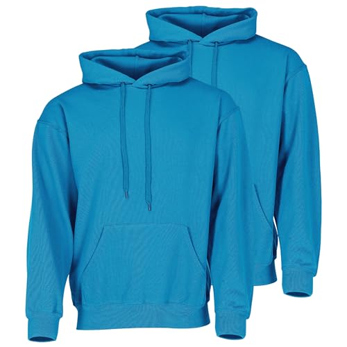 Fruit of the Loom Doppelpack Classic Kapuzen-Sweat Herren Hoodie 2er Pack + GRATIS MyShirt Stoffbeutel, Farbe:azurblau, Größe:M von Fruit of the Loom