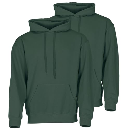 Fruit of the Loom Doppelpack Classic Kapuzen-Sweat Herren Hoodie 2er Pack + GRATIS MyShirt Stoffbeutel, Farbe:flaschengrün, Größe:M von Fruit of the Loom