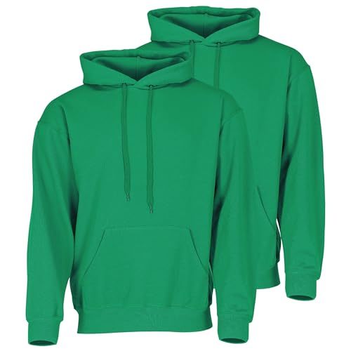 Fruit of the Loom Doppelpack Classic Kapuzen-Sweat Herren Hoodie 2er Pack + GRATIS MyShirt Stoffbeutel, Farbe:maigrün, Größe:XL von Fruit of the Loom