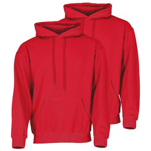 Fruit of the Loom Doppelpack Classic Kapuzen-Sweat Herren Hoodie 2er Pack + GRATIS MyShirt Stoffbeutel, Farbe:rot, Größe:S von Fruit of the Loom