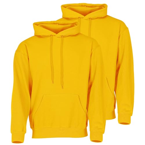 Fruit of the Loom Doppelpack Classic Kapuzen-Sweat Herren Hoodie 2er Pack + GRATIS MyShirt Stoffbeutel, Farbe:sonnenblumengelb, Größe:2XL von Fruit of the Loom