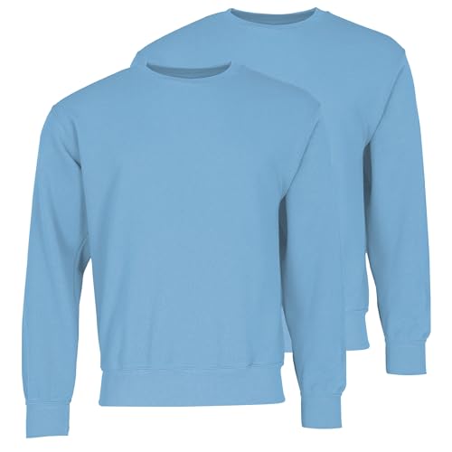 Fruit of the Loom Doppelpack Classic Set-In Sweat + GRATIS MyShirt Stoffbeutel, Farbe:Pastellblau, Größe:L von Fruit of the Loom