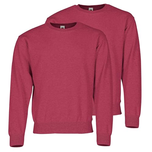 Fruit of the Loom Doppelpack Classic Set-In Sweat + GRATIS MyShirt Stoffbeutel, Farbe:Vintage rot meliert, Größe:M von Fruit of the Loom