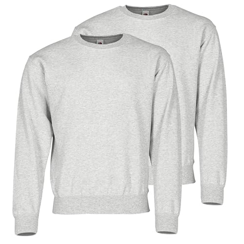 Fruit of the Loom Doppelpack Classic Set-In Sweat + GRATIS MyShirt Stoffbeutel, Farbe:dunkelgrau meliert, Größe:M von Fruit of the Loom