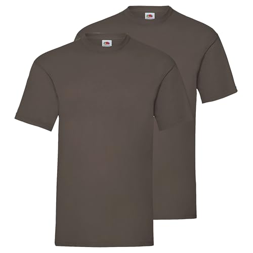 Fruit of the Loom Doppelpack Herren T-Shirt 2er Pack + GRATIS MyShirt Stoffbeutel, Farbe:Chocolate, Größe:XL von Fruit of the Loom