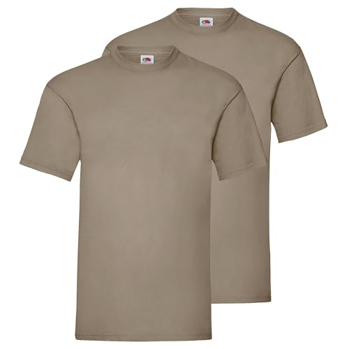 Fruit of the Loom Doppelpack Herren T-Shirt 2er Pack + GRATIS MyShirt Stoffbeutel, Farbe:Khaki, Größe:M von Fruit of the Loom