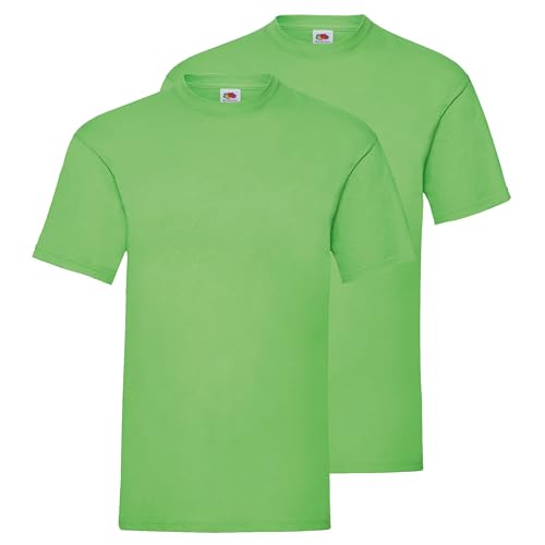 Fruit of the Loom Doppelpack Herren T-Shirt 2er Pack + GRATIS MyShirt Stoffbeutel, Farbe:Lime, Größe:2XL von Fruit of the Loom