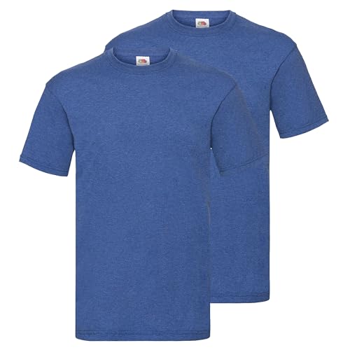 Fruit of the Loom Doppelpack Herren T-Shirt 2er Pack + GRATIS MyShirt Stoffbeutel, Farbe:Retro Royalblau meliert, Größe:L von Fruit of the Loom