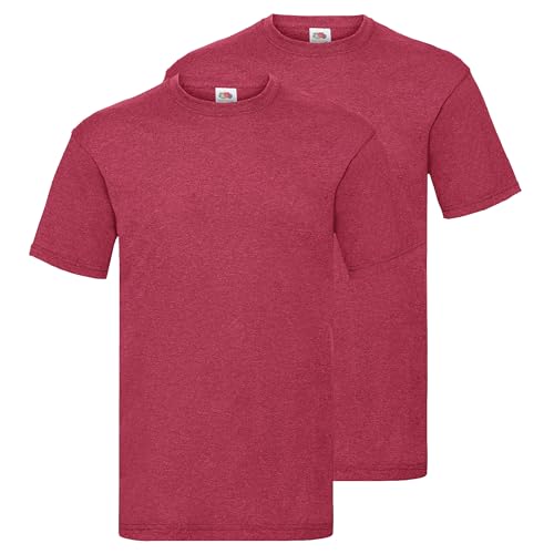 Fruit of the Loom Doppelpack Herren T-Shirt 2er Pack + GRATIS MyShirt Stoffbeutel, Farbe:Vintage rot meliert, Größe:XL von Fruit of the Loom