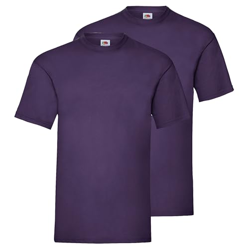 Fruit of the Loom Doppelpack Herren T-Shirt 2er Pack + GRATIS MyShirt Stoffbeutel, Farbe:violett, Größe:XL von Fruit of the Loom