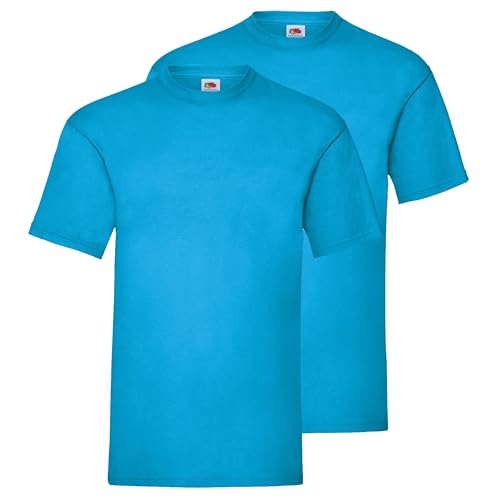 Fruit of the Loom Doppelpack Herren T-Shirt 2er Pack + GRATIS MyShirt Stoffbeutel, Farbe:azurblau, Größe:XL von Fruit of the Loom