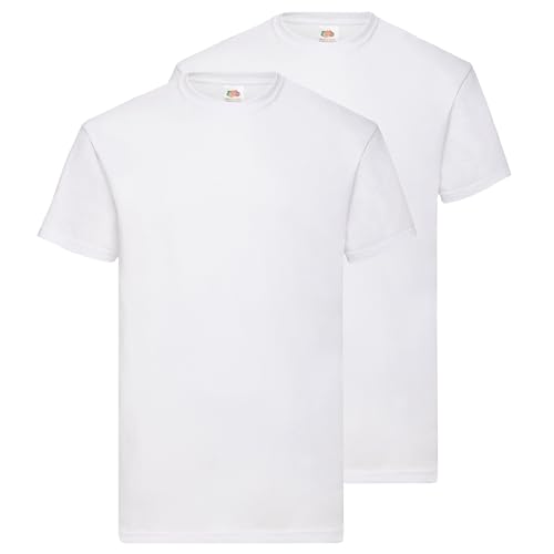 Fruit of the Loom Doppelpack Herren T-Shirt 2er Pack + GRATIS MyShirt Stoffbeutel, Farbe:weiß, Größe:2XL von Fruit of the Loom