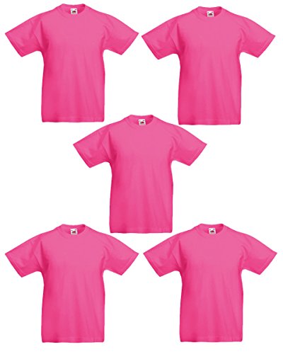 Fruit of the Loom Jungen T-Shirt 61-019-0 (5er Pack), fuchsia, 7-8 Jahre von Fruit of the Loom