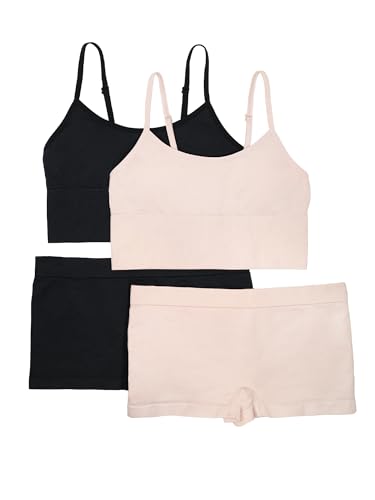 Fruit of the Loom Girls Seamless Longline Bra & Matching Boyshort Panty Set 2 Pack Rose Shadow/Black Hue M von Fruit of the Loom