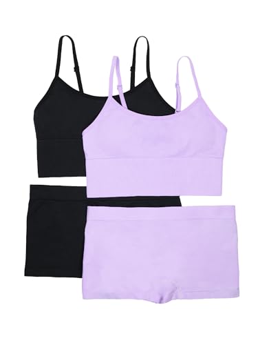Fruit of the Loom Girls Seamless Longline Bra & Matching Boyshort Panty Set 2 Pack Stellar Orchid/Black Hue XL von Fruit of the Loom