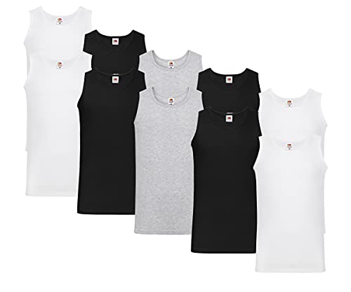Fruit of the Loom Herren 10 Pack Weste, 4X Schwarz 4X Weiss 2X Grau + 1HL-Kauf Notizblock, XXL (10er Pack) von Fruit of the Loom