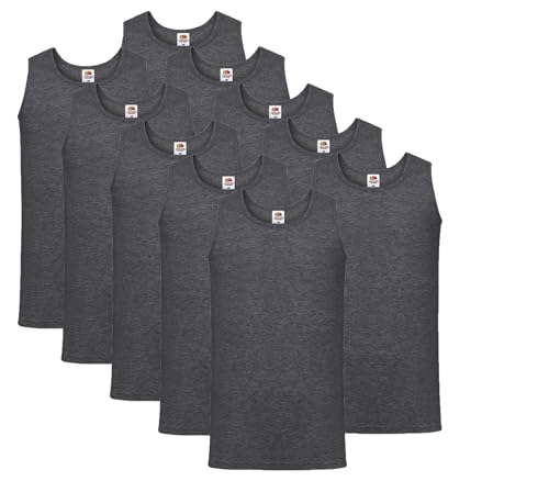 Fruit of the Loom Herren 10er Ahtletics Muskelshirts M L XL XXL 3XL 4XL 5XL auch Farbsets, Dark Heather + 1HL-Kauf Notizblock, L 10er Set von Fruit of the Loom