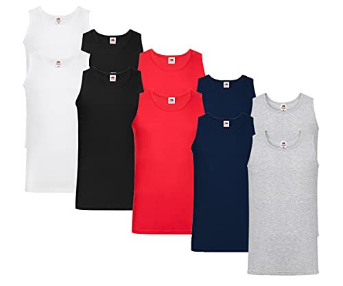 Fruit of the Loom Herren 10er Ahtletics Muskelshirts M L XL XXL 3XL 4XL 5XL auch Farbsets,2x Rot 2x Weiss 2x Schwarz 2x DeepNavy 2x Grau + 1HL-Kauf Notizblock, L 10er Set von Fruit of the Loom